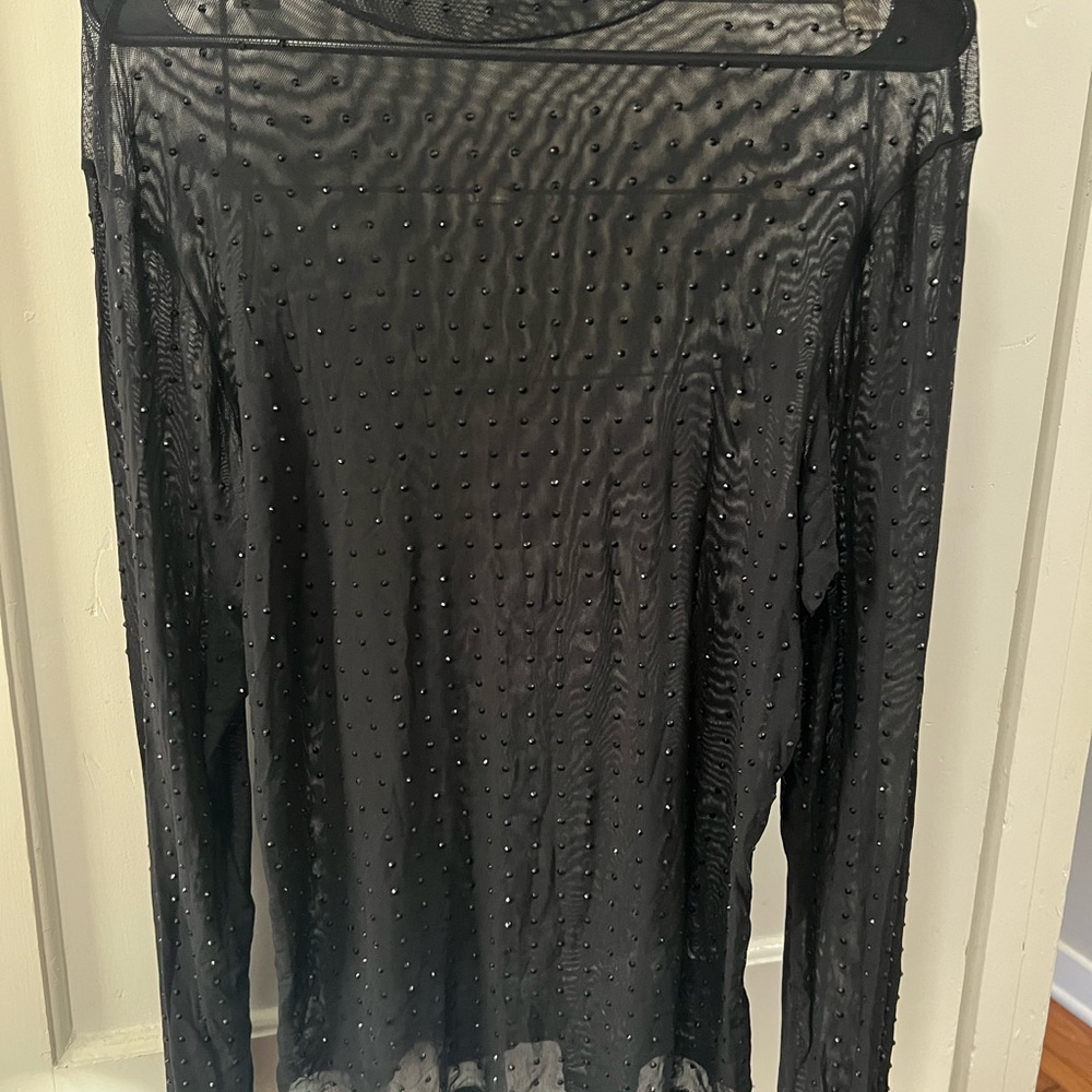Sheer Black Long Sleeve Top with Studs